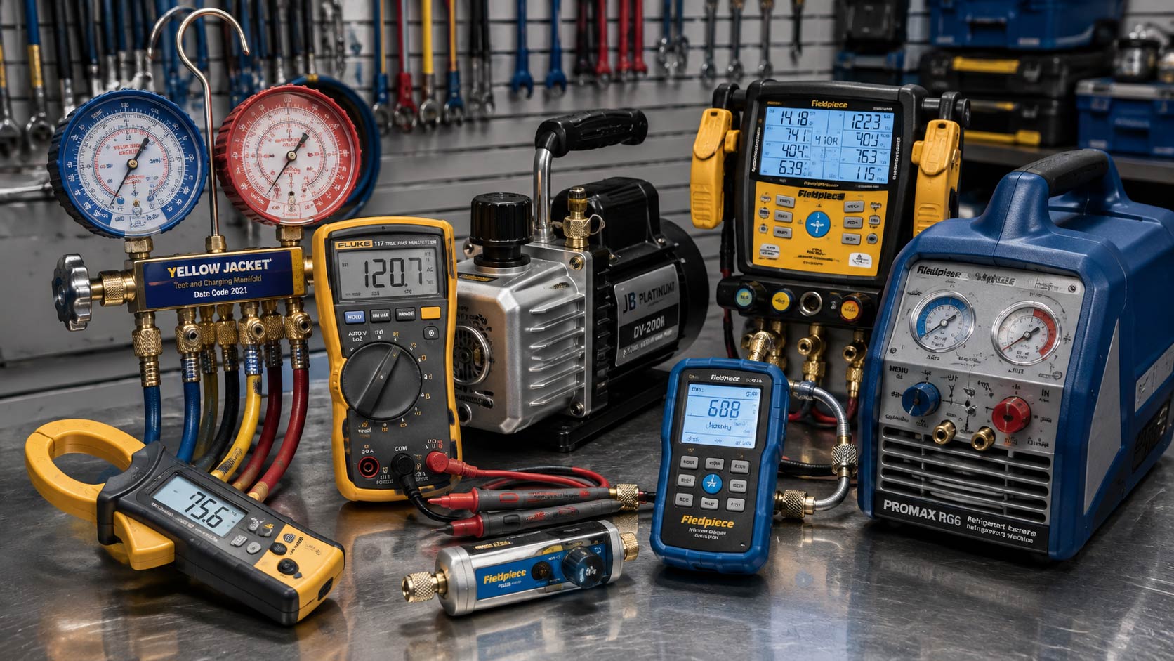 Professional HVAC gauges meters vacuum pumps and service tools