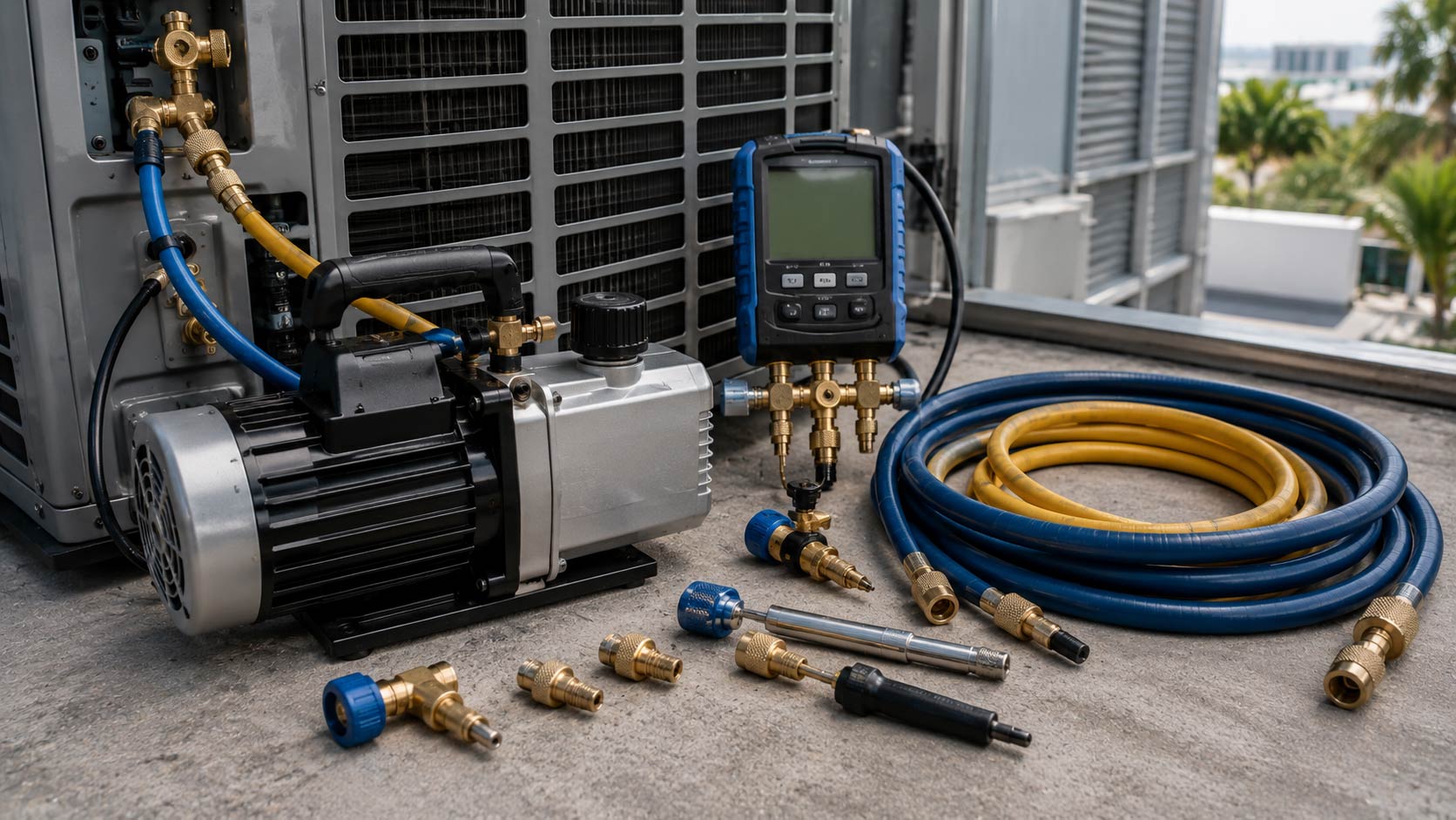HVAC vacuum pumps micron gauges hoses and evacuation equipment